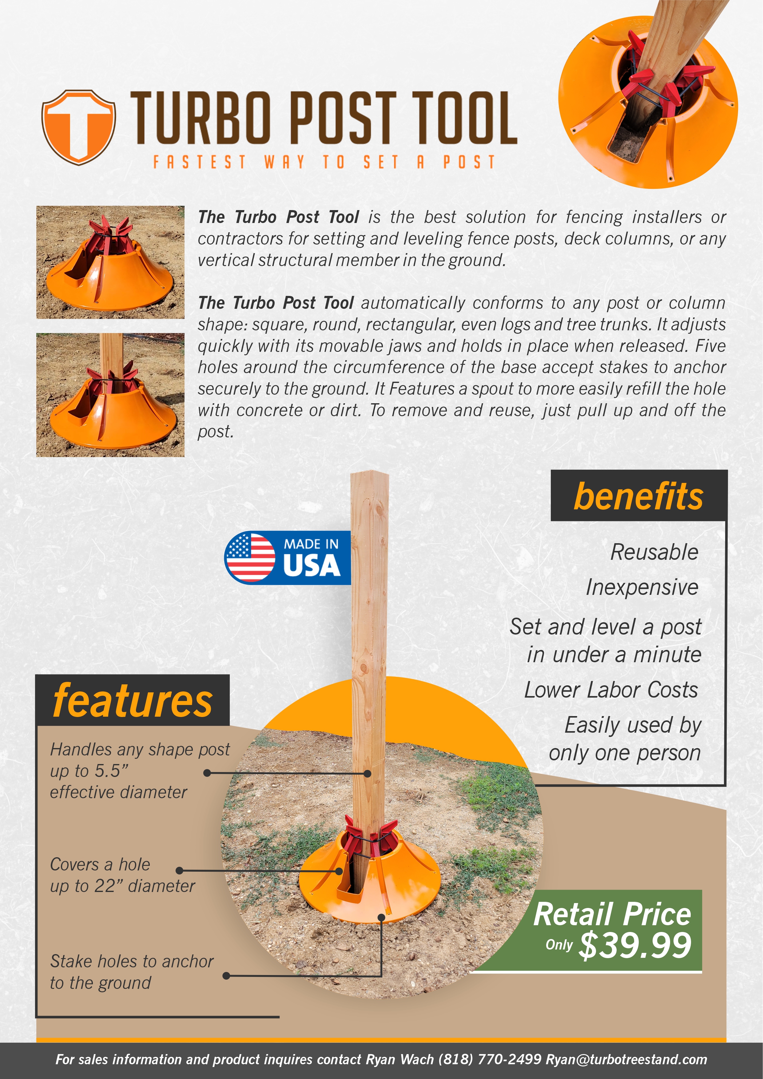 Orange Turbo Post Tool gripping a wood post