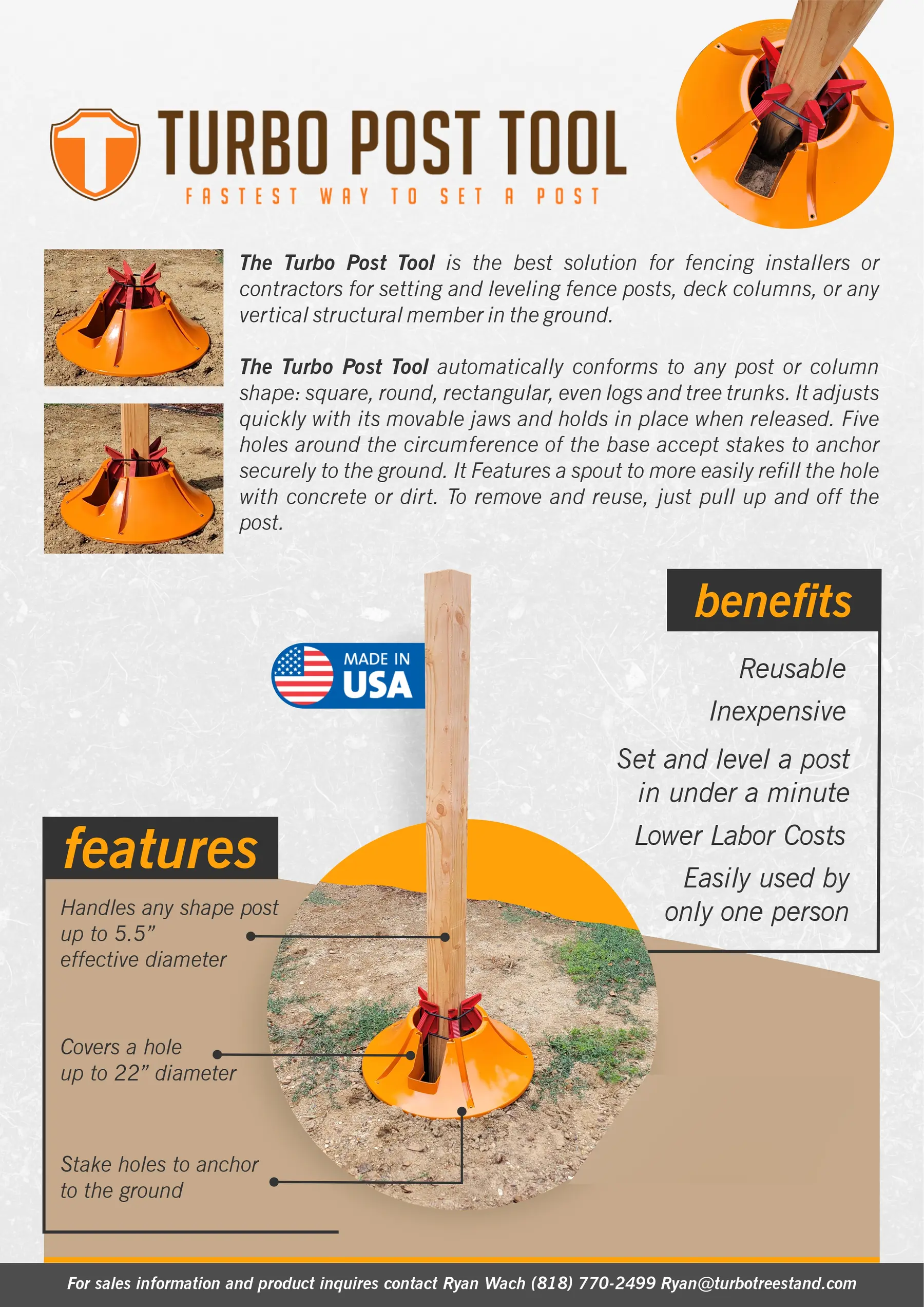Orange Turbo Post Tool gripping a wood post